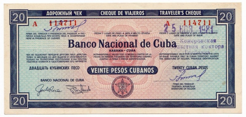 Cuba Traveler's Check 20 Pesos 1981
aUNC