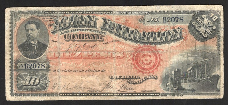 Honduras Aguan Navigation and Improvement Company 10 Pesos 1886 Extra Rare
P# S...