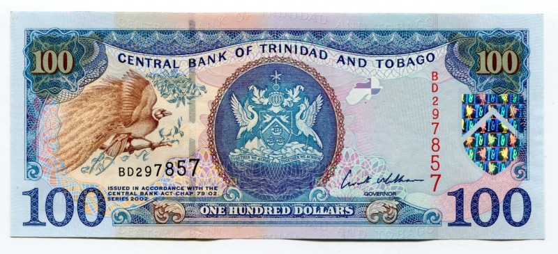 Trinidad and Tobago 100 Dollars 2002
P# 45; № BD297857; UNC