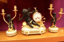 Mercury Gilde Bronze set of Clock and Candle Holders
Mercury gilde bronze set of clock and candle holders / 1870 / France / 37x34x17cm and 41x25x14 c...