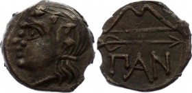 Ancient Greece Pantiapaion AE Dihalk 350 - 330 BC
Weight 2,63 gm.; Obv. Head of satyr. Rev: Bow, arrow. Legend PAN.