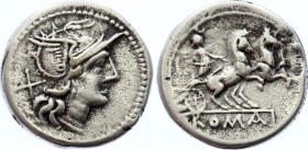 Roman Republic AR Denarius 179 -170 BC
Rome. Obv: Helmeted head of Roma right; X (mark of value) to left; Rev: Luna (or Diana?) driving prancing biga...