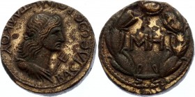 Kings of Bosporus Sestertius 131 - 154 AD
Weight 11,43 gm; Remetalk. Obv: Head of Remetalk r. Legend Basileus Remetalkoy. Rev MH.
