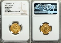 Russia 2 Roubles 1720 R2 NGC AU
Bit# 105 R2, KM# 158.2; Peter I. Divided date. Gold. Plugged, Tooled but overall nice condition for very rare coin wh...