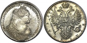 Russia 1 Rouble 1734
Bit# 114; Silver 26,18g.; very rare in this condition; Mint luster; 7 pearls in the hair