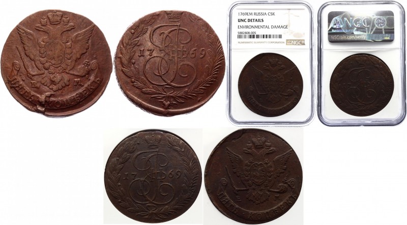 Russia 5 Kopeks 1769 EM Old Eagle R
Bit# 616 R; Copper 48,76g.; Perfect collect...