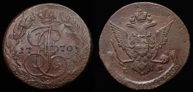 Russia 5 Kopeks 1770 EM
Bit# 619; Copper 53.69g; Eagle 1770-1777