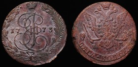 Russia 5 Kopeks 1773 EM
Bit# 622; Copper 51.92g