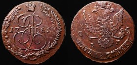 Russia 5 Kopeks 1781 EM
Bit# 632; Copper; 1/0