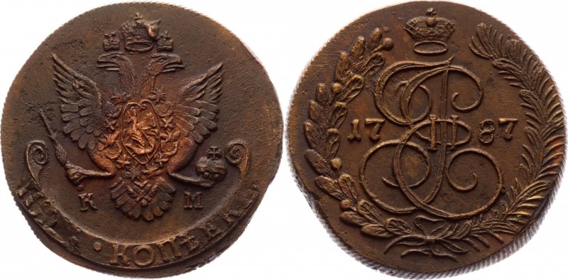 Russia 5 Kopeks 1787 КМ
Bit# 793; 0,5 Rouble by Petrov; Copper 51,57 g.; Suzun ...