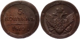 Russia 5 Kopeks 1810 KM R1
Bit# 427 R1; Conros# 182/28; 7 Roubles by Petrov; 5 Roubles by Ilyin; Copper 55,04g.; Outstanding collectible sample; Coin...