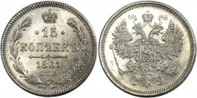 Russia 15 Kopeks 1861 СПБ
Bit# 290; Silver 3,05g.; Mint luster; UNC