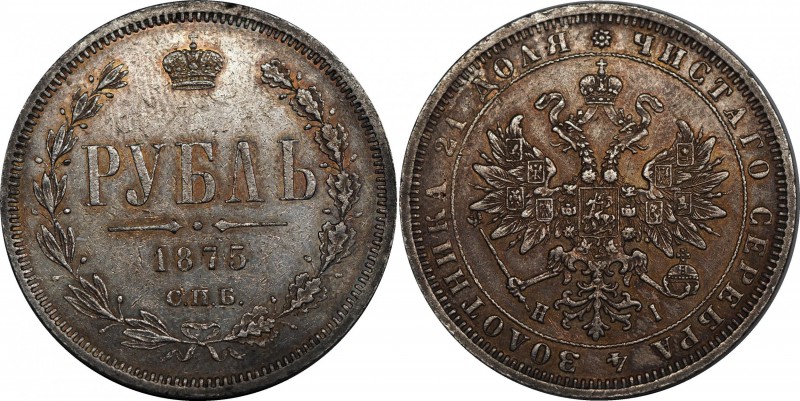 Russia 1 Rouble 1875 СПБ HI
Bit# 88; Silver, AUNC, nice patina, remains of mint...