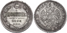 Russia Poltina 1882 CПБ-НФ
Bit# 48 (R2); Conros# 119/36; Alexander III; Silver; F-VF; plugged. Extremely rare in any condition.
