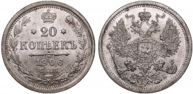 Russia 20 Kopeks 1906 СПБ ЭБ
Bit# 106; Mint Luster; Rare in this Condition; UNC