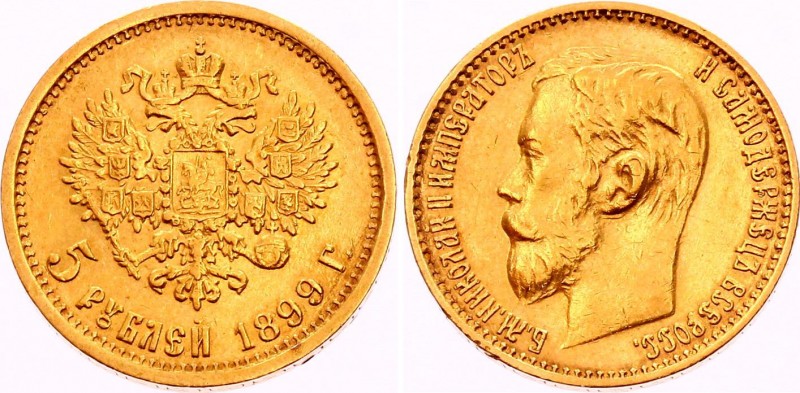 Russia 5 Roubles 1899 ФЗ
Bit# 24; Gold (.900) 4.30g. UNC.