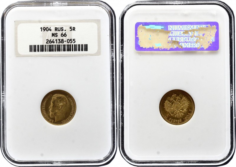 Russia 5 Roubles 1904 АР NGC MS 66
Bit# 31; Gold (.900); Nicholas II