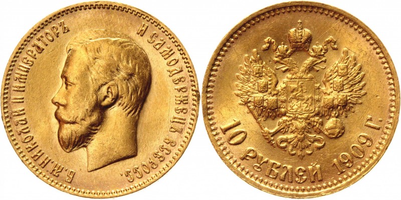 Russia 10 Roubles 1909 ЭБ R
Bit# 14 R; Gold (900) 8,60g.; AUNC