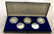 Russia - USSR Olympic Proof Set of 5 Coins 1979
Silver Proof; The Fourth Set of Moscow Olympic Games - Stronger; With Blue Box