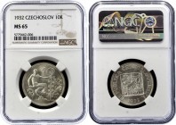 Czechoslovakia 10 Korun 1932 NGC MS 65
KM# 15; Silver