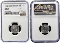 Czechoslovakia 3 Haleru 1962 NGC MS 63 Rare
KM# 52; Silver; Hard to Find in Such a High Grade!