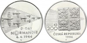 Czech Republic 200 Korun 1994 Proof Rare!
KM# 12; Silver Proof; Allied Landings in Normandy; With Box & Certificate