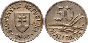 Slovakia 50 Halierov 1940 Key Date
KM# 5; Copper-Nickel 3,37g.; XF
