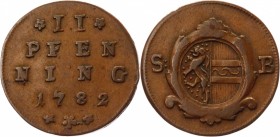 Austrian States Salzburg 2 Pfenning 1782
KM# 445; Copper 2.85g.; Hieronymus; VF-XF