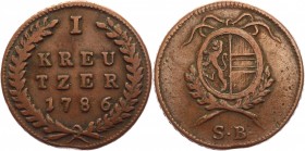 Austrian States Salzburg 1 Kreuzer 1786
KM# 448; Copper 5.48g.; Hieronymus; VF