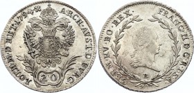 Austria 20 Kreuzer 1794 B
KM# 2139; Franz II. Silver, AUNC, strong mint luster.