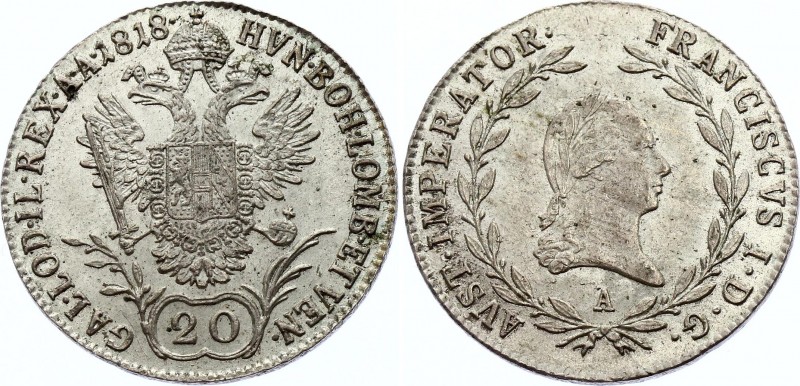 Austria 20 Kreuzer 1818 A - Wien
KM# 2143; Franz I. Silver, AU-UNC.