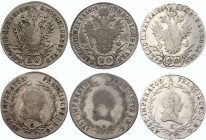 Austria 3 x 20 Kreuzer 1824 A & E & G
KM# 2143; Silver; Franz I