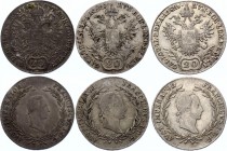 Austria 3 x 20 Kreuzer 1828 A & 1829 A &B
KM# 2144 & 2145; Silver; Franz I