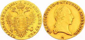 Austria Ducat 1821 A
KM# 2170; Franz II. Gold (.986), 3.49g. AUNC, mint luster.