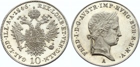 Austria 10 Kreuzer 1846 A - Wien (+VIDEO)
KM# 2202; Ferdinand I. Silver, UNC, full mint luster. Very beautiful coin!