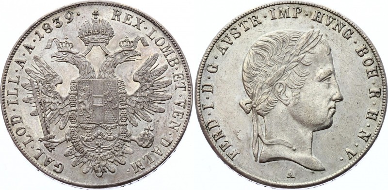 Austria Thaler 1839 A - Wien (+VIDEO)
KM# 2240; Ferdinand I. Silver, AUNC, rema...