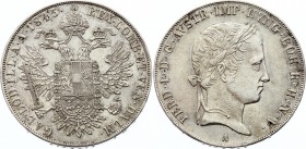 Austria Thaler 1845 A - Wien (+VIDEO)
KM# 2240; Ferdinand I. Silver, AUNC, struck by polished dies.