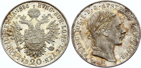 Austria 20 Kreuzer 1856 B (+VIDEO)
KM# 2211; Ferdinand I. Silver, UNC, full mint luster, nice patina. Very beautiful coin!