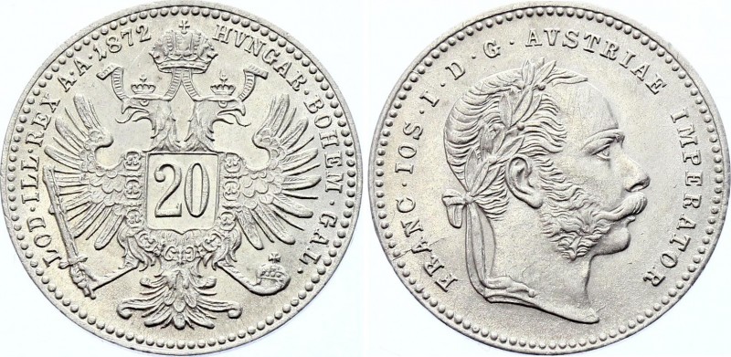 Austria 20 Kreuzer 1872
KM# 2212; Silver; Franz Joseph I; BUNC with Mint Luster