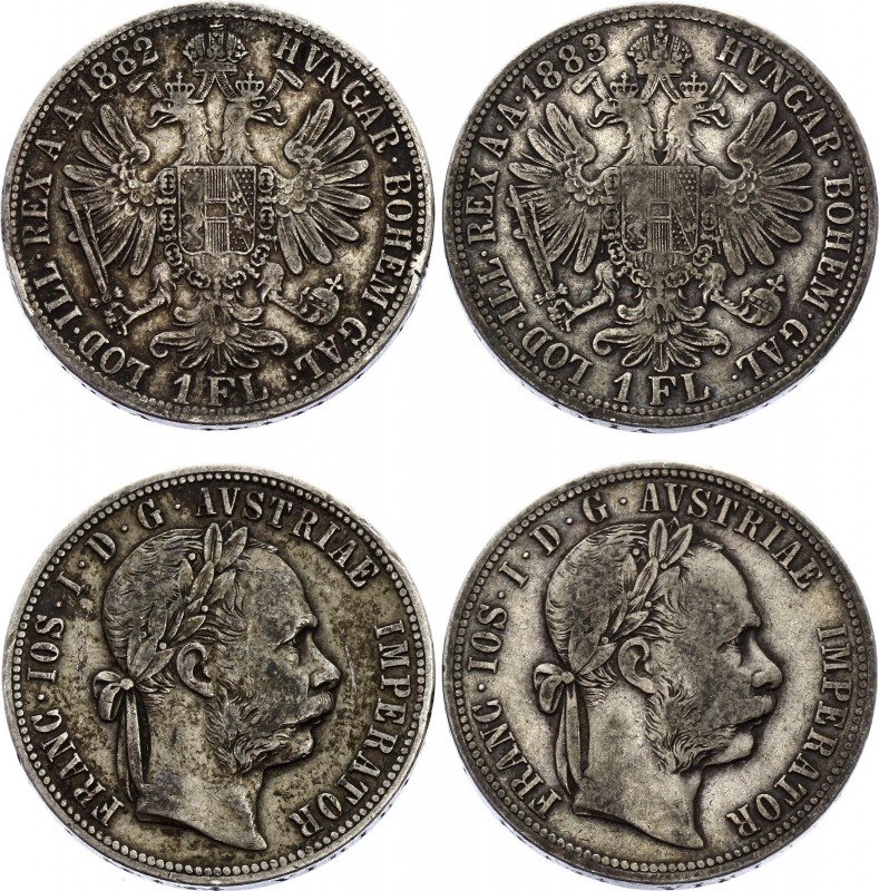 Austria 2 X 1 Florin 1882 & 1883
KM# 2222; Silver; Franz Joseph I