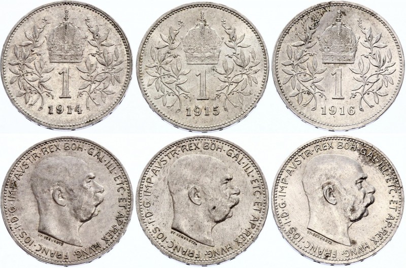 Austria 3 x 1 Corona 1914 - 1916
Silver; Franz Joseph I