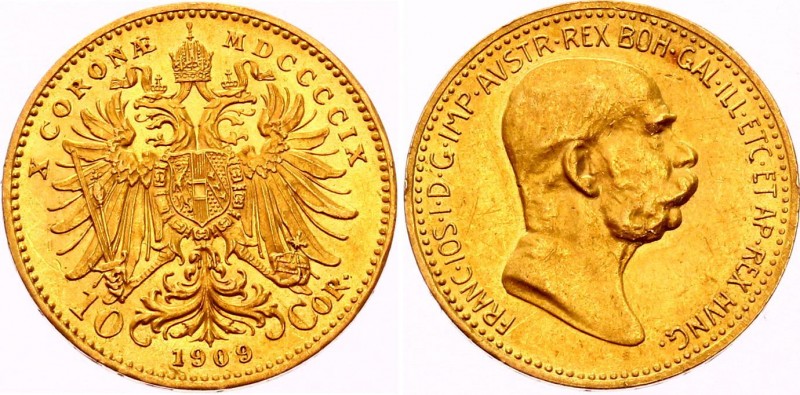 Austria 10 Corona 1909
KM# 2816; Franz Joseph I; Gold (.900) 3.39g. Mintage 1,8...