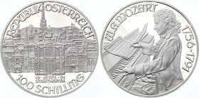 Austria 100 Schilling 1991
KM# 2998; Silver Proof; Wolfgang Amadeus Mozart in Burgtheater