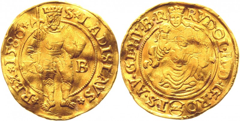 Hungary Dukat 1586 KB
Huszar# 1002; Gold 3,5 g.; Kremnitz; KB; Rudolf II (1576-...