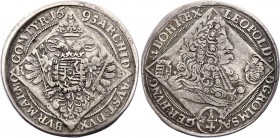 Hungary 1/4 Thaler 1695 KB
KM# 228; Silver; Leopold I; VF+/XF-