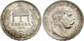 Hungary 1 Korona 1916 KB
KM# 484; Silver, UNC, prooflike.