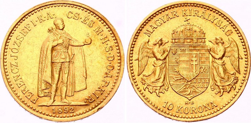 Hungary 10 Korona 1892 KB
KM# 485; Franz Joseph I. Gold (.900) 3.38g 19mm. Mint...