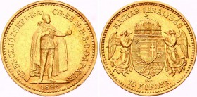 Hungary 10 Korona 1892 KB
KM# 485; Franz Joseph I. Gold (.900) 3.38g 19mm. Mintage 1,086,806. AUNC.