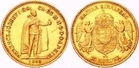 Hungary 10 Korona 1893 KB
KM# 485; Franz Joseph I. Gold (.900) 3.38g 19mm. Mintage unknown. AUNC.