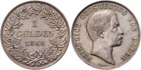 German States Baden 1 Gulden 1860
KM# 236; Silver 10,50g.; Friedrich I; XF+